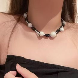 Choker Korean Fashion Acrylic Beaded Necklace Delicate Hip Hop Style Double Layer Chain For Women Classic Necklaces Vintage Neck Chains