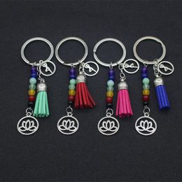 Key Rings Jewelry Custom Tassel Lotus Chakra Pendant Keychain Women Bag Floating Charms Mticolor Beads Yoga Energy