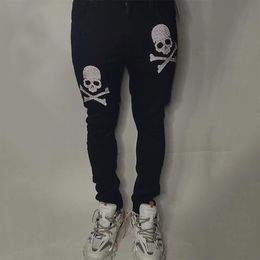 Men's Jeans Y2k Man Black Stretchy Skinny Slim Fit Drill Letter Punk Streetwear Biker Trousers All-match Denim Pencil Pants225h