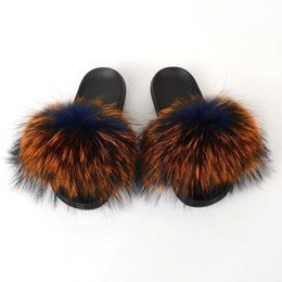 Slippers Racoon Fur Slides Woman Furry Slippers House Women Shoes Mules Fluffy Summer Sandals Plush Flip Flops Home Luxury Wholesale 2020 X230519