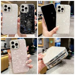 Fashion Shell Soft IMD TPU Cases For Iphone 15 14 Plus 13 Pro MAX 12 Iphone15 Crystal White Pink Black Rock Stone Chromed Plating Metallic Mobile Phone Back Cover Skin