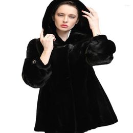 Women's Fur 2023 Large Loose Coat Mink Long Hooded Jacket Fashion Casual Wool Sweater Thick Warm Casaco Office Lady