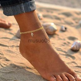 Anklets A - Z Cubic Zirconia Intinal Letter Anklet Brelets for Women Adjustable Stainless Steel Cuban Link Foot Chain Beh Jewellery J230815