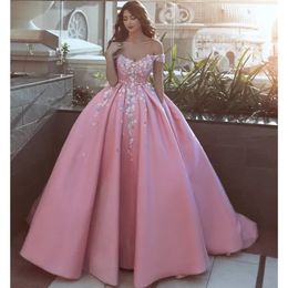 Lace Pink Quinceanera Dresses Elegant Off The Shoulder Embroidery Party Prom Dress Vestidos De 15 Anos Vintage Ball Gown 328 328
