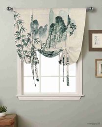 Curtain Chinese Painting Landscape Bamboo Boat Curtains for Living Room Bedroom Modern Tie Up Window Curtain Kitchen Short Curtain R230815