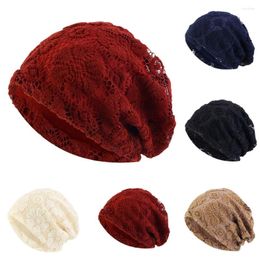 Ethnic Clothing Lace Flower Muslim Women Hijab Beanie Hat Chemo Caps Headwear Warm Autumn Femme Turban Cap Hair Loss Hats Headwrap Scarf