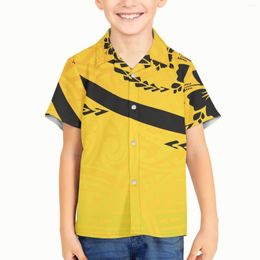 Men's Casual Shirts Polynesian Tribal Pohnpei Totem Tattoo Prints Kid Boy Children Hawaiian Short Sleeves Tops Fashion Clothing Summer