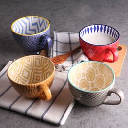 Mugs Ceramic Hand Painted Coffee Cup Mug for tea Creative teacup Vintage Breakfast Cups Cafe Embossed Colourful Handpainted 230815