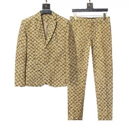 Western clothing designer mens Blazers mix style autumn luxury outwear coat slim fit casual grid geometry patchwork print Male fashion dress suit pants fjg369