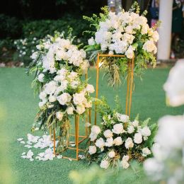10PCS Gold Flower Vase White Flower Stand Column Stand Metal Road Lead Wedding Centrepiece Flower Rack For Event Party Wedding DecorationZZ