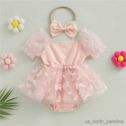 Girl's Dresses Newborn Infant Baby Girls Sweet Romper Dress Butterfly Puff Sleeve Jumpsuits Summer Skirts Hem Bodysuits with Headband R230815