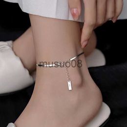 Anklets Foxanry Minimalist Silver Color Snake Chain Anklet for Women Couples Summer New Fashion Geometric Handmade Holiday Beh Jewelry J230815