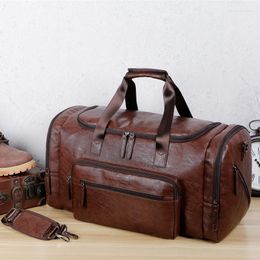 Duffel Bags Large Capacity Business Men Travel Handbags Retro PU Leather Luggage Pack Outdoor Shoulder Bag For Male