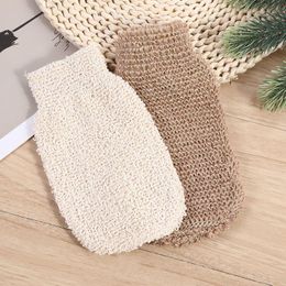 Natural Vegetable Fibre Dual Sided Exfoliating Hemp Flax Ramie Glove Hand Mitt Mitten Shaped Back and Body Shower Bath Scrubber Brown Jhafs