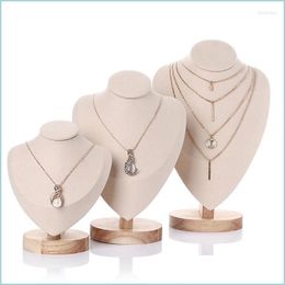 Jewellery Pouches Bags Pouches Wood Necklace Display Stand Pendant Holder Jewellry Mannequin Bust Window Displayjewelry Drop Delivery Dhn7J