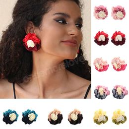 Bohemian Fabric Flower Big Stud Earrings for Women Girls Trendy Luxury Vintage Fairy Wedding Party Jewellery Handmade Accessoies