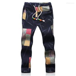 Men's Pants Summer Thin Print Cropped Trousers Large Size Imitation Cotton And Casual Sports Jogging Haren