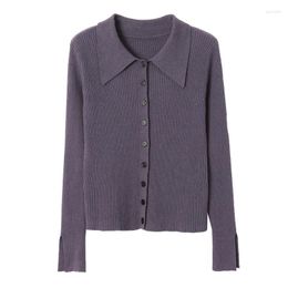 Women's Knits Women Vintage Rib Knitted Button Up Polo Cardigan Sweater With Collar