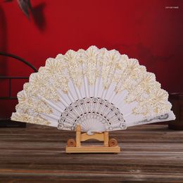 Decorative Figurines 1PC Fan White Lace Embroidery Chinese Style Gold Powder Surface Yongchun Dancing Folding Craft Gift