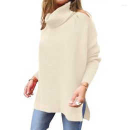 Women's Sweaters High Neck Oversized Sweater Medium Long Batwing Sleeve Split Waist Pullover White Khaki Brown Turtleneck
