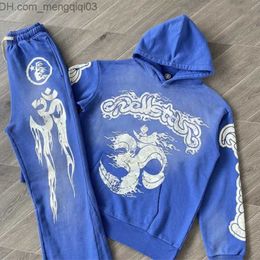 Men's Hoodies Sweatshirts Stock Hellstar Blue Set Graffiti Letter Printing Hoodie Sweatshirt Vintage Street Clothing Sweatpants Hellstar Women's Hoodie Z230816