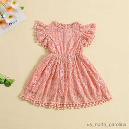 Girl's Dresses Sweet Floral Dress For Kid Girl Fly Sleeve Tulle Dress Newborn Princess Birthday Party Dress Summer Baby Girl Clothes R230815