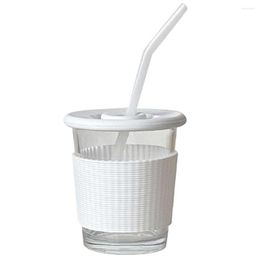 Wine Glasses Coffee Mug Glass Cup With Lid Straw Dishwasher Safe Simple Style Cold Beverages