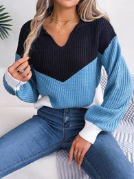 Women's Sweaters 2023 Autumn/Winter Casual Polo Collar Contrast Long Sleeve Knitted Pullover Sweater Independent Station Cross Border Women'