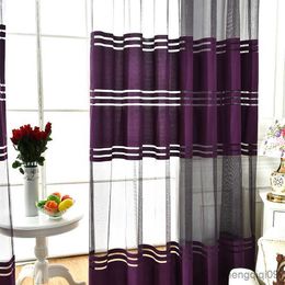 Curtain Purple striped tulle curtains for living room bedroom sheer curtain for window treatment home decoration R230815