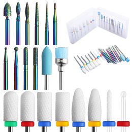 Nail Manicure Set 20Pcs Pro Ceramic Rainbow Diamond Drill Bits Bit Tapered Shape Straight Cut for Acrylic Gel 230815