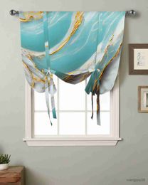 Curtain Marble Texture Aqua Curtains for Living Room Bedroom Modern Tie Up Window Curtain Kitchen Short Curtain R230815