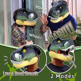 Party Masks Dinosaur Mask Halloween Latex Movable Mouth Headgear with Sounds Glowing Eyes Horror Party Mask Role Play Props Animal Cosplay 230814