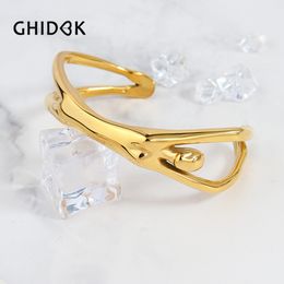 Bangle GHIDBK Yhpup 63mm Stainless Steel Figure Body Cuff 316L Bracelet Heavy Metal Waterproof 18K Gold Colour Unisex Jewellery Men Women 230814