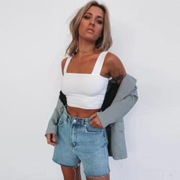 Women's T Shirts Square Neck Sleeveless Summer Crop Top White Women Black Casual Basic Shirt Off Shoulder Cami Sexy Backless Tank