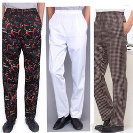 Men's Pants Chef Trousers Food Service Checked Striped Elastic Peppers Restaurant Kitchen Bakery Stretch Work Wear Uniform Cook