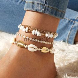 Anklets Summer Beh Crushed Stone Chain Anklet Set For Women Boho Shell Charm Ankle Brelet On The Leg Handmade Fashion Jewellery J230815