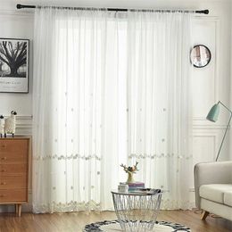 Curtain white Beading tulle curtains for girlsLiving room bedroom windows treatment embroidered sheer romantic screen