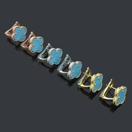 Blue Colour Women Luxury Designer Studs Top Quality Flower Stamp Fashion Ear Beat Engagement Couple Brand Earrings Wholesale