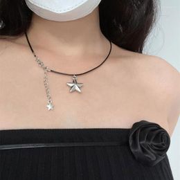 Pendant Necklaces Punk Butterfly Heart Shape Long Necklace Black PU Rope For Women Teens Sweet Cool Jewellery