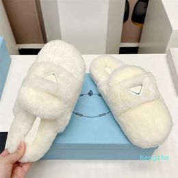 fluffy wool mules slippers sandals Womens Flat bottomed hair Mule shoes Winter round toe Slippers Warm slipper Non slip rubber sole