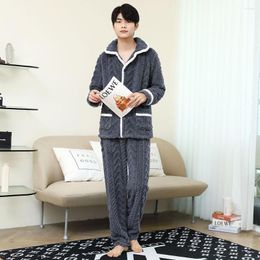 Men's Sleepwear Thicken Autumn And Winter Men Pajama Sets Keep Warm Nightgown Comfortable Soft Suit Pocket Design