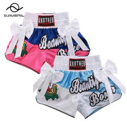 Outdoor Shorts Satin Muay Thai Bow Ribbons Boxing Womens Men Kids Fight Kickboxing Pants Gym Fitness Martial Arts MMA Clothing 230814