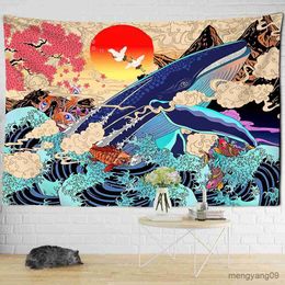 Tapestries Whale Illustration Tapestry Wall Hanging Colourful Aesthetics Room Dormitory Background Decor R230815