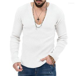 Men's T Shirts 2023 Autumn Polo V-Neck Fashion Slim Fit Long Sleeve T-shirt Cross Border Underlay Wear