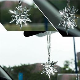 Interior Decorations Car Pendant Crystal Large Snowflakes Ornaments Snowflake Clear Edition Rearview Mirror Ornament Accessories Drop Dhilv