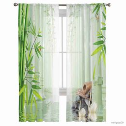 Curtain Bamboo Swan Pillar Water Surface Stone Curtains Tulle For Living Room Bedroom Kitchen Chiffon Sheer Window Treatment Decorations R230815