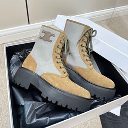 Кружевая черная коричневая замша Martin Angle Boots кожаные каблуки рыцарки для девочек женщины роскошные дизайнерские модные пинетки 5 см.