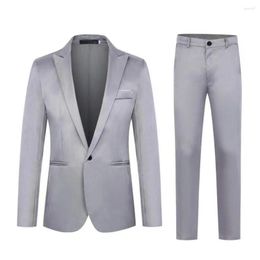 Men's Suits Men Slim Fit Pants Set Stylish 2-piece Suit Lapel Long Sleeve Mid-rise For Spring Autumn Business