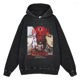 Men's Hoodies Vintage Anime Print Men Washed Hoodie Harajuku Cotton Hip Hop Sweatshirt Oversized Streetwear Autumn Pullover