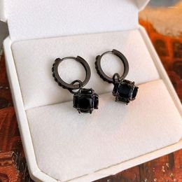 Hoop Earrings Lovelink Fashion Black Crystal Square Geometric Simple Metal Style Cool Earring For Women Girls Trendy Jewellery
